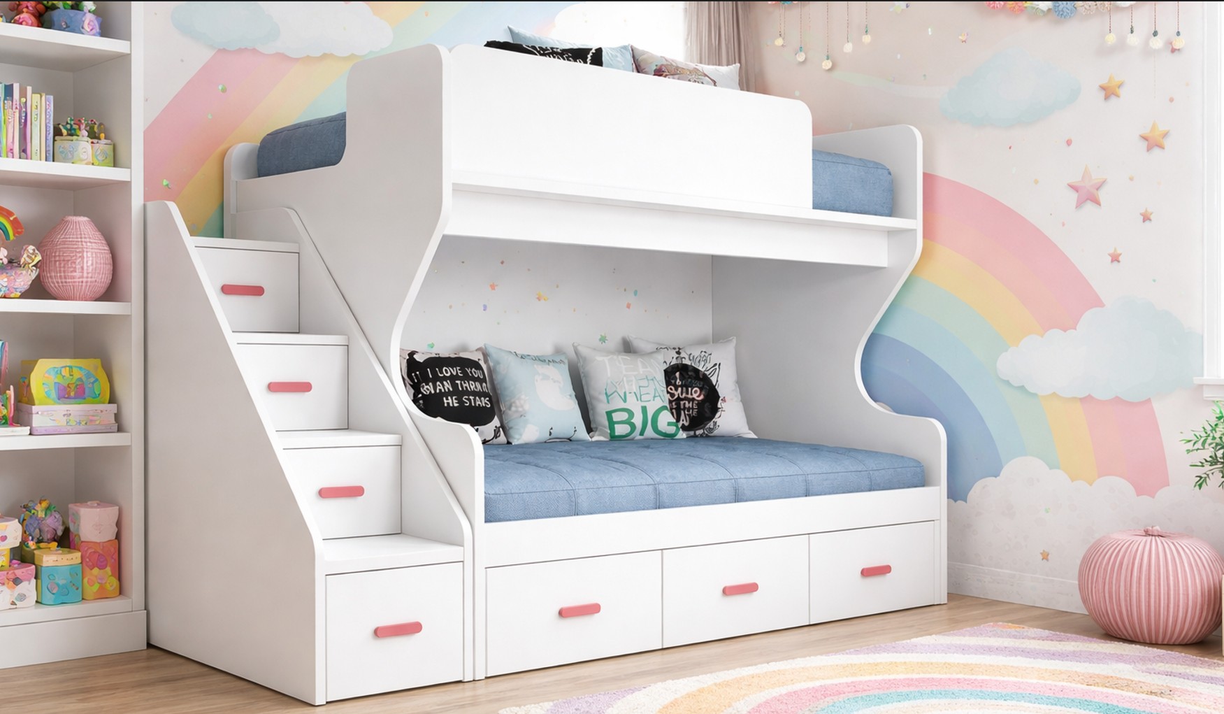 LITERA DE MADERA CON 3 CAJONES Y ESCALERA LIDER 28.