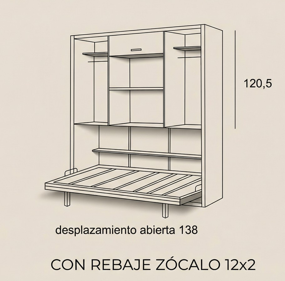 Cama abatible juvenil con escritorio incorporado ybn. - Imagen 3