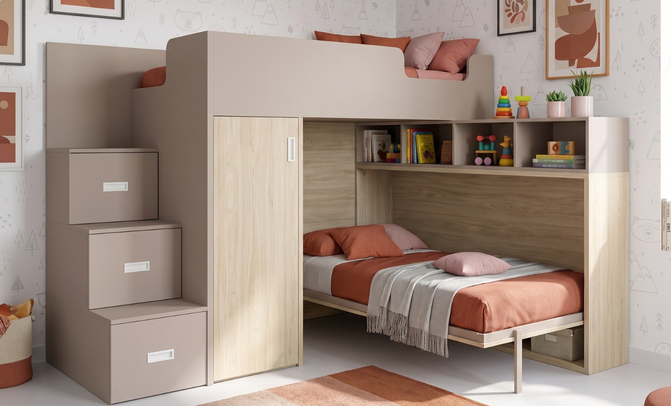 Litera ROS con cama abatible inferior y armario XL para dormitorio juvenil
