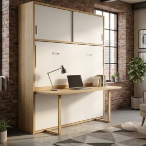 Cama abatible + escritorio y armario superior Orts.