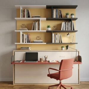 Cama abatible con mesa escritorio y estantería moderna en Badalona