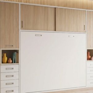 Cama abatible con armarios y estantería integrada de 135x190 barcelona