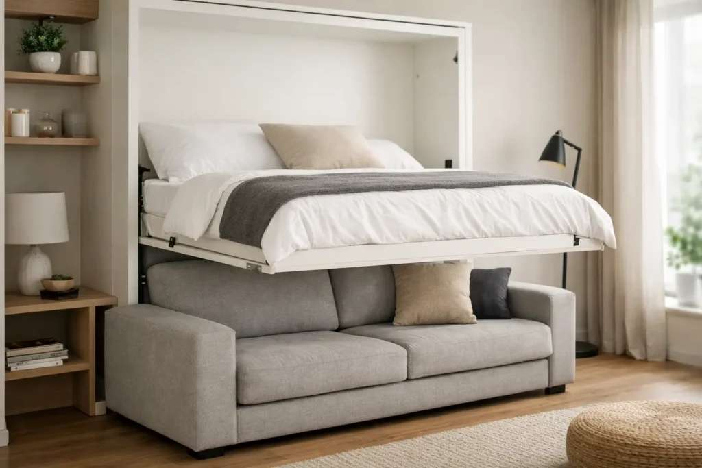 Camas abatibles con sofá para ganar espacio