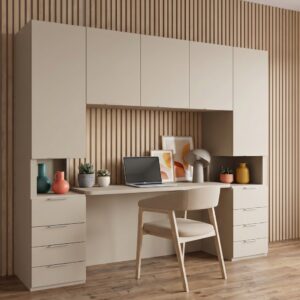 Mesa de estudio con altillo y almacenaje en Badalona