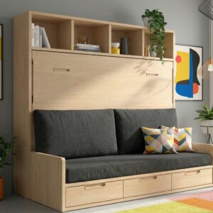 Cama abatible con sofá 150 abierta para dormitorio de matrimonio