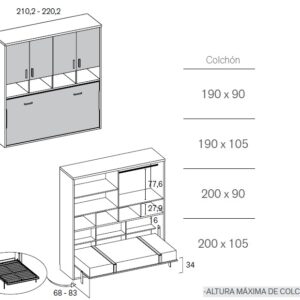 Cama abatible horizontal RB cerrada con armario superior