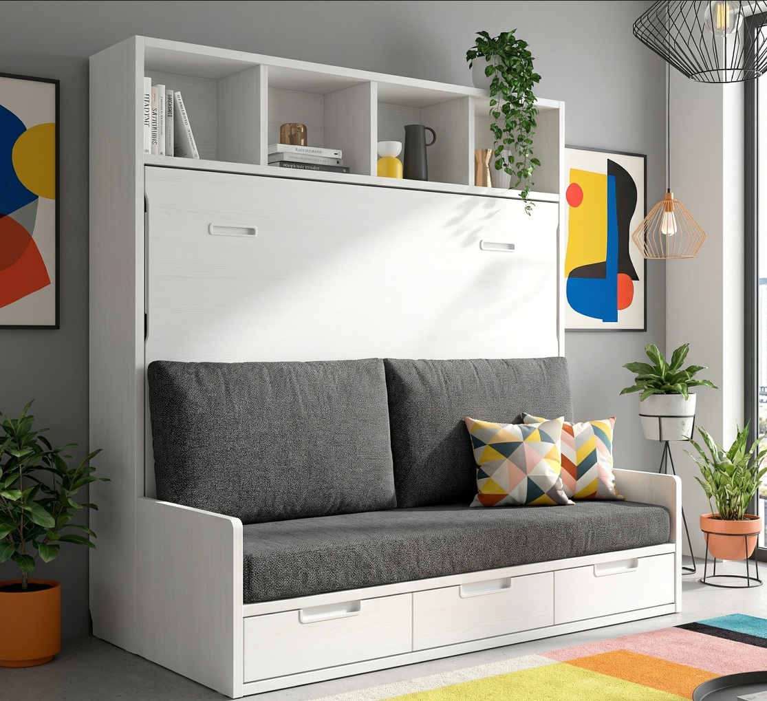 Cama abatible con sofá FRM 135 abierta sin mover el sofá