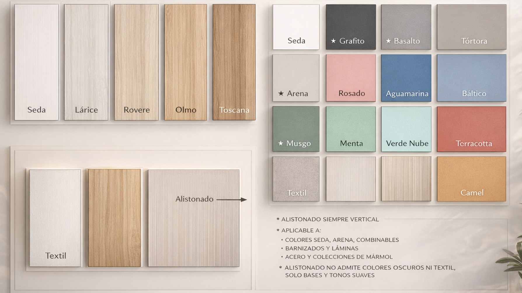 Colores disponibles para cama abatible horizontal RMB Rimobel