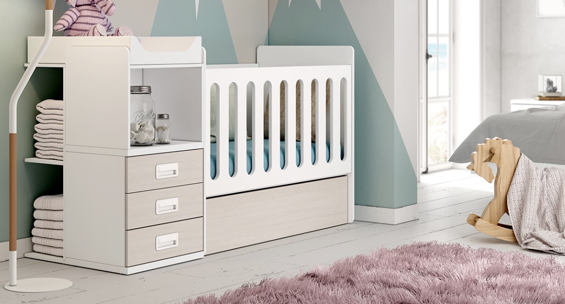 Cuna convertible infantil con cajones