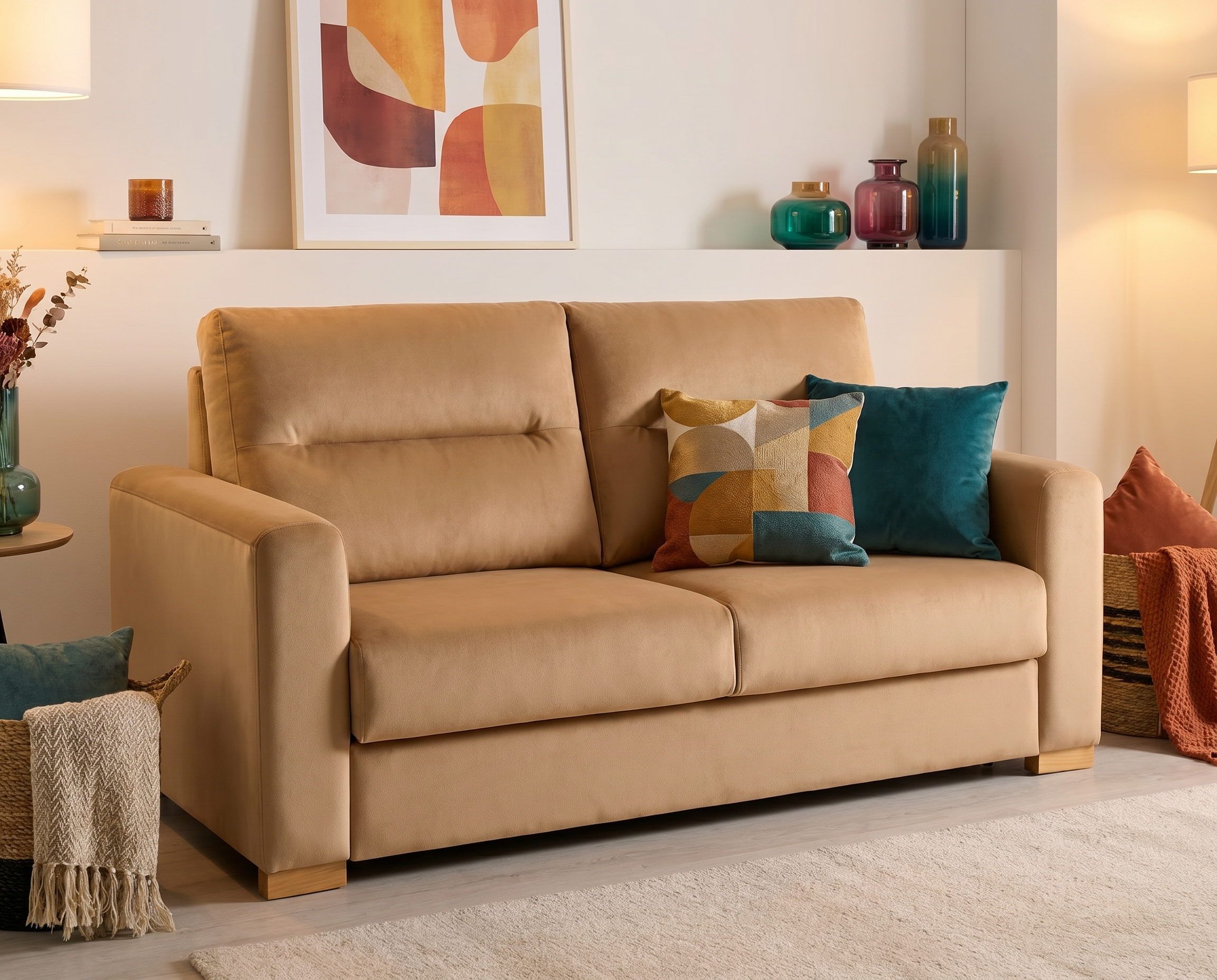 Sofa cama italiano Galia cerrado en tapizado beige