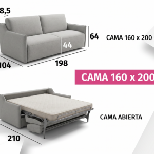 Medidas del sofá cama apertura italiana con cama 160x200