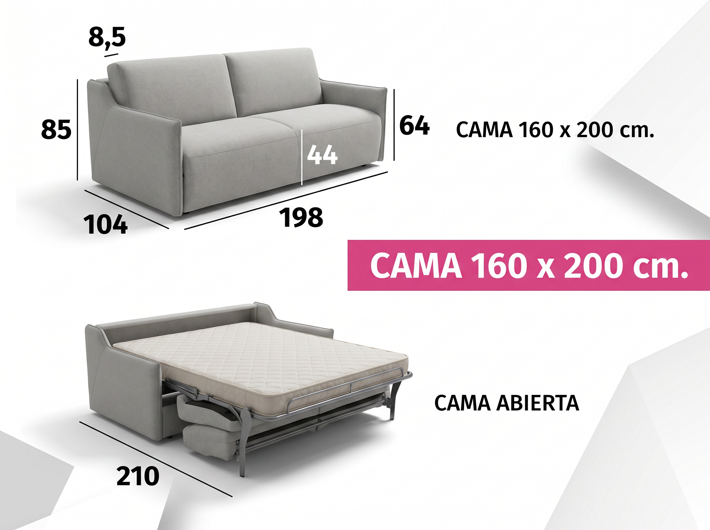 Medidas del sofá cama apertura italiana con cama 160x200