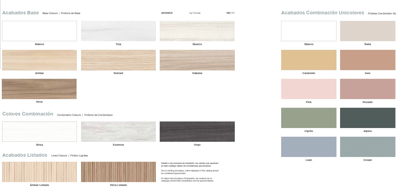 Muestrario de colores para litera abatible horizontal F409