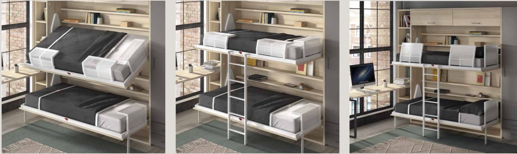 Litera abatible horizontal F409 abierta con dos camas