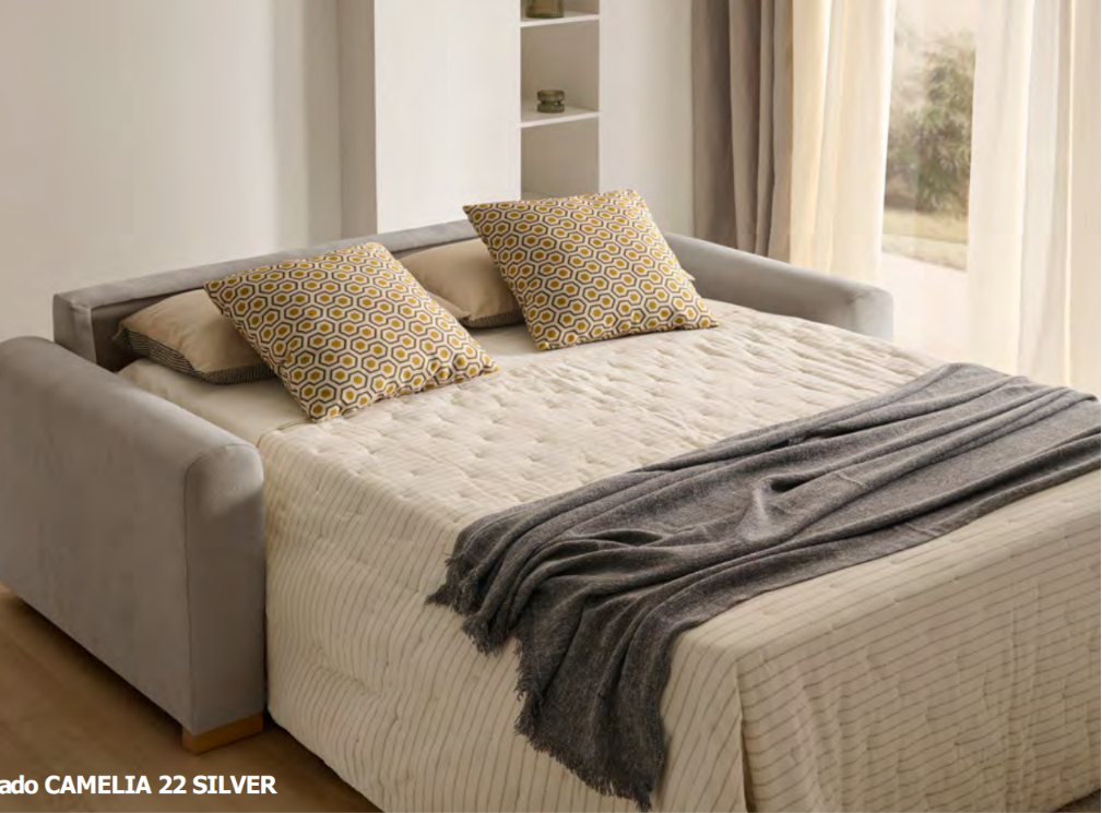 Sofa cama italiano Galia abierto con cama de 140x190