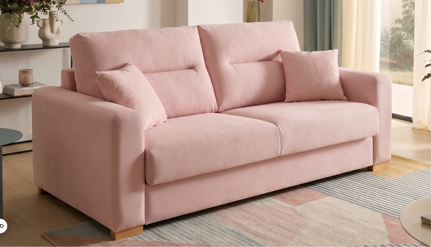 Sofa cama italiano Galia cerrado en tapizado rosa