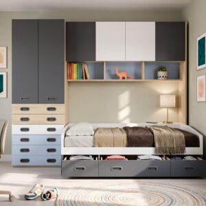 Dormitorio juvenil Advance con puente superior y cajones inferiores