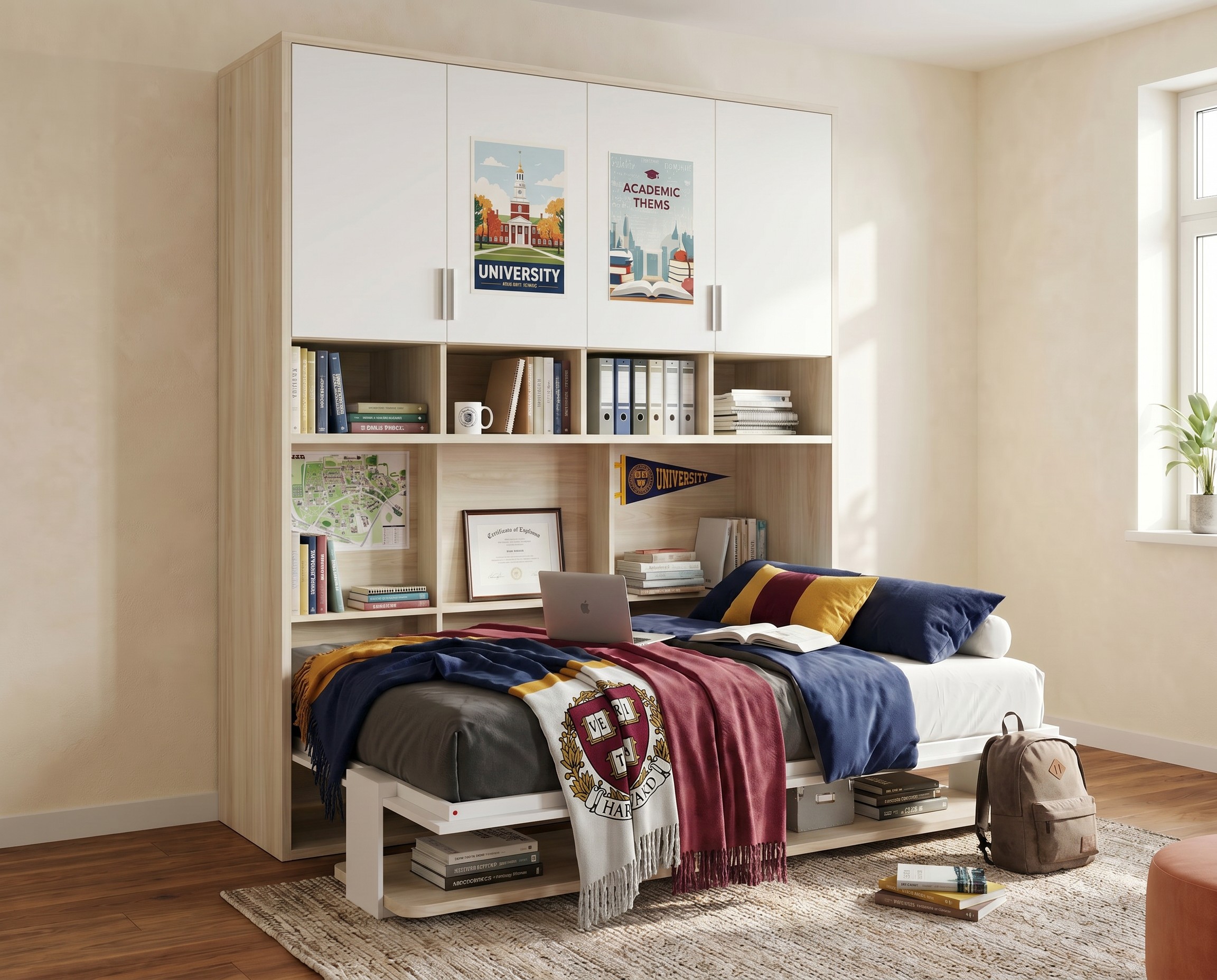 Cama abatible 105x190 con escritorio abierta
