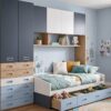 Dormitorio puente juvenil Advance con altillo, cama y armario