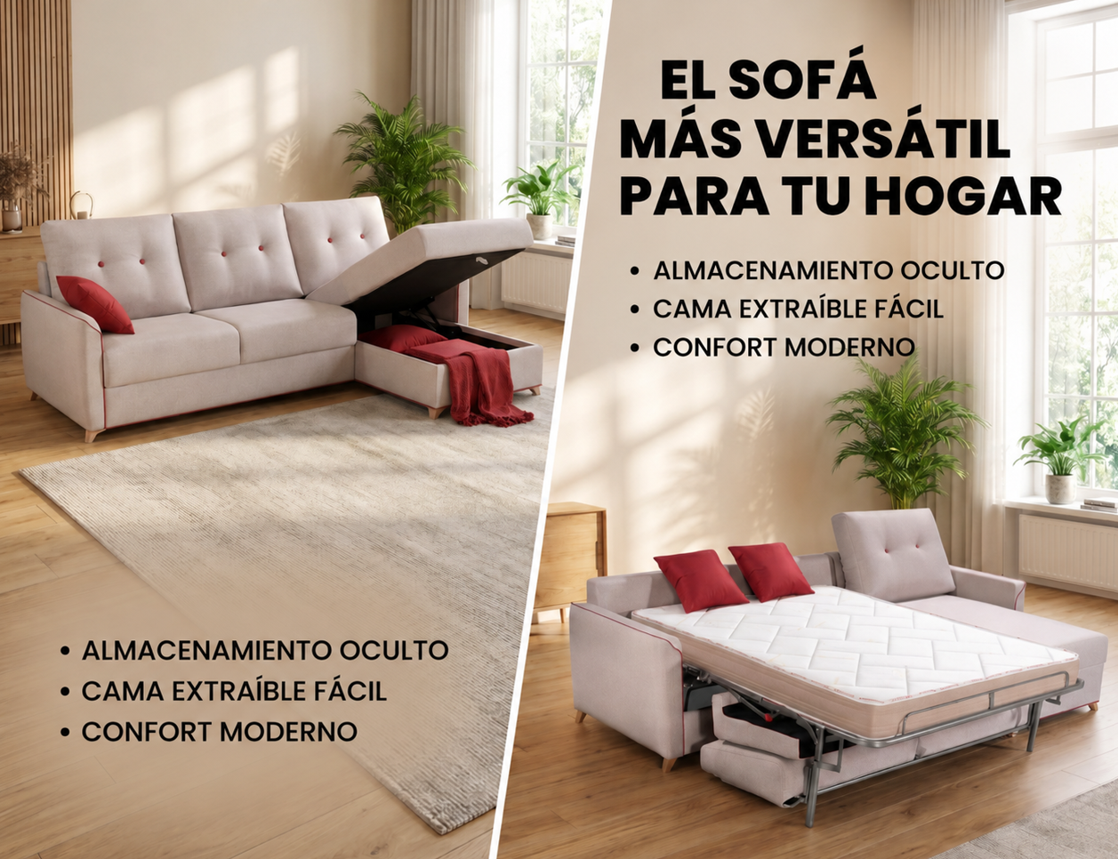 Sofa cama italiana con chaise longue Sylvia - Imagen 2