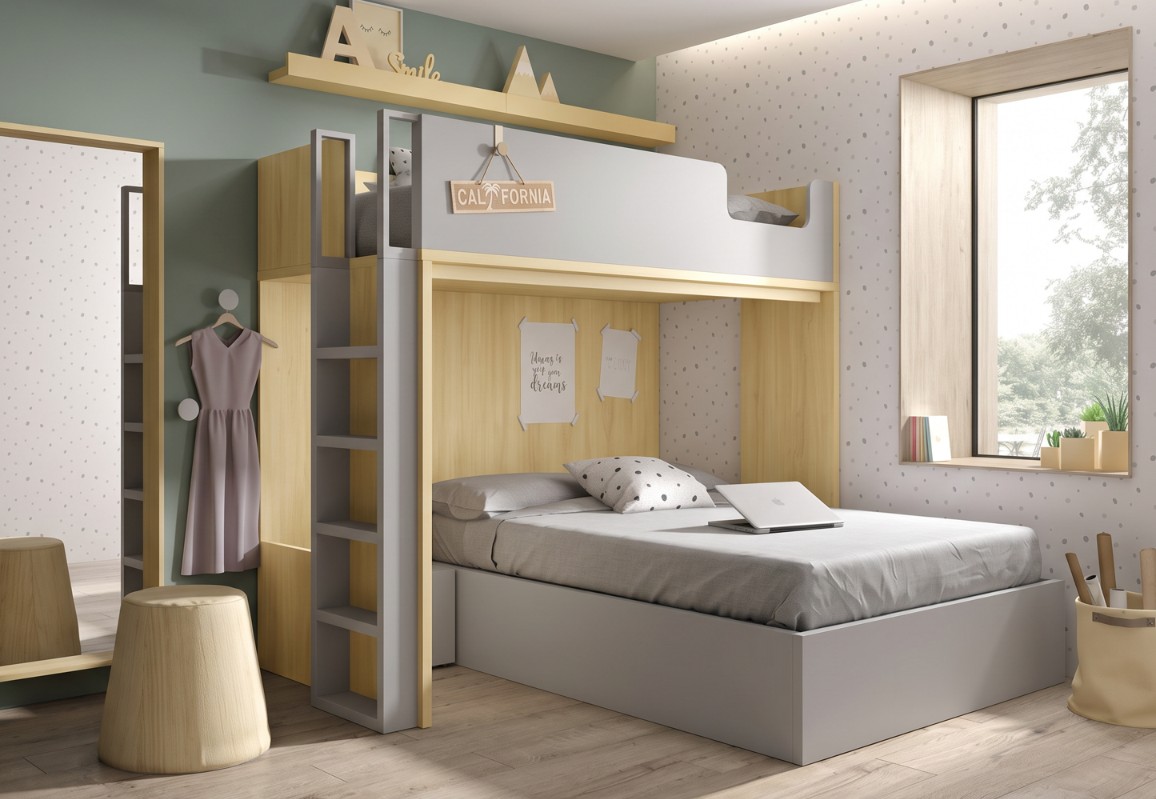 Litera juvenil con canapé Ros en dormitorio juvenil