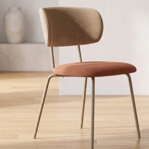 Silla Álamo tapizada en dos tonos con patas metálicas, vista lateral