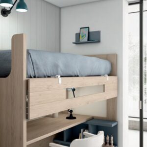 Litera alta Nexo con escritorio, estantería y escalera cajonera