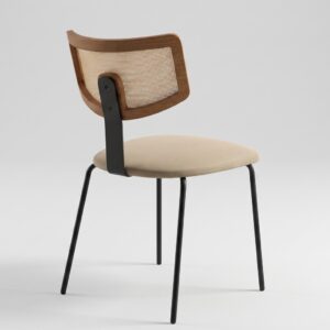 Silla de comedor Poma tapizada con respaldo de rejilla y patas negras