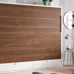 Cama abatible 135×190 con dos cajones inferiores y frontal efecto madera