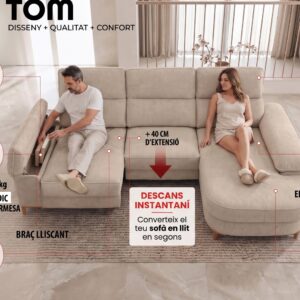 Sofá chaise longue Tommy con asientos eléctricos y extensión de 40 cm